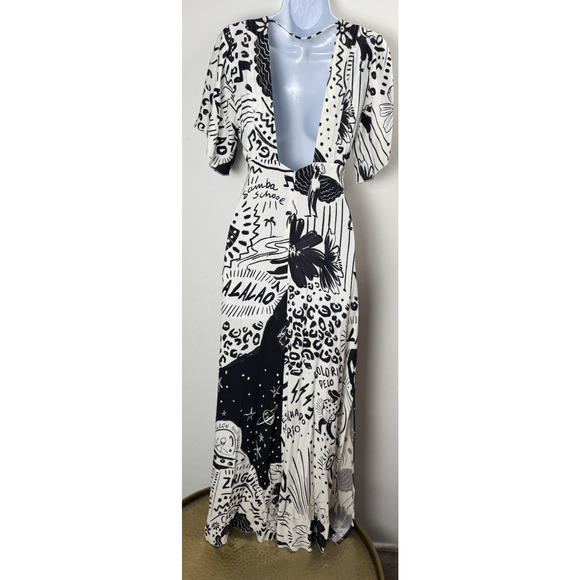 Farm Rio Black & White Cutout Maxi Dress Resortwear Vacation Size XS - Picture 7 of 11